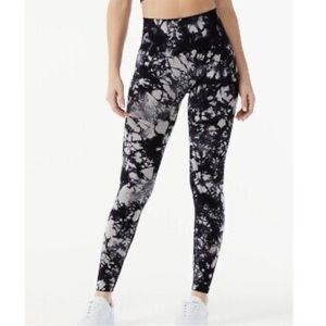 EXHILARATION Black & White Splattered High Waisted Leggings NWOT